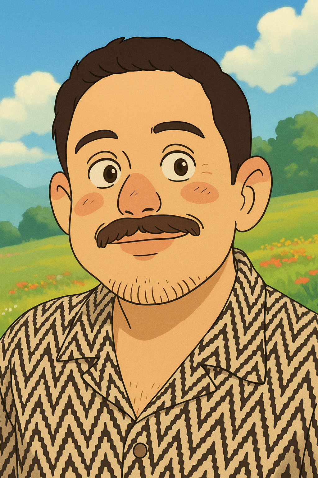 Um personagem de pele palida, cabelo preto e roupas pretas. Ele tem um sorriso sinistro no rosto.